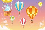 Hot air balloons in the sky with bunny.