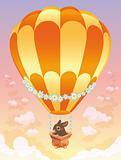 Hot air balloon with brown bunny.