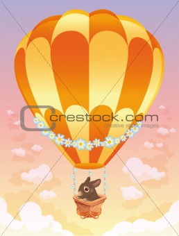 Hot air balloon with brown bunny.