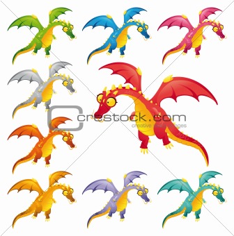 Set of colored dragons.