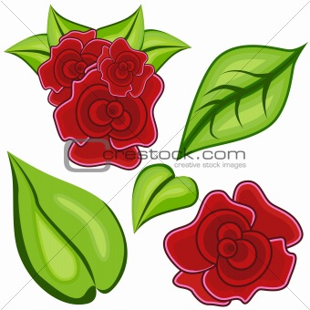 Cartoon Rose Leaf Icon Set