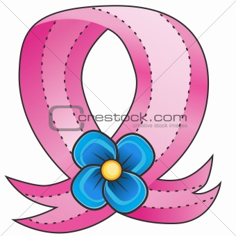 Pink Ribbon Blue Flower