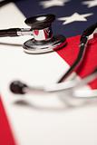 Stethoscope on American Flag with Selective Focus.
