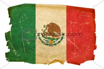 Mexico Flag old, isolated on white background.