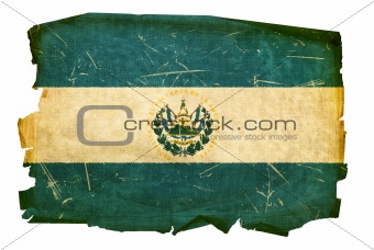 El Salvador Flag old, isolated on white background.
