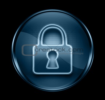 Lock icon dark blue, isolated on black background.