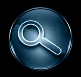 search and magnifier icon dark blue, isolated on black backgroun