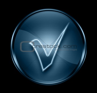 check icon dark blue, isolated on black background.