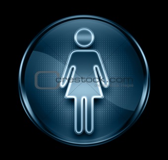 woman icon dark blue, isolated on black background.