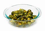 Casserole dish of brussels sprouts