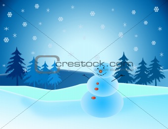  Snowman in winter scene