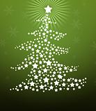 Christmas tree made of stars on green background