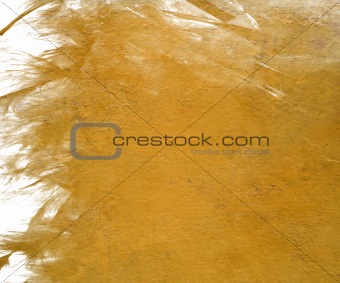 yellow cloudy gloss paint with grunge feather background