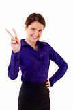 attractive businesswoman victory sign