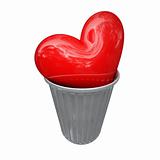 red heart in trash can