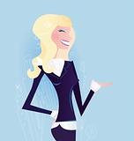 Blond business woman in black costume