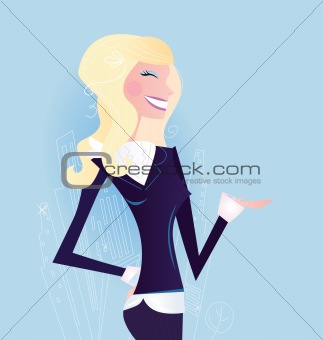 Blond business woman in black costume