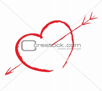 isolated red heart pierced by arrow