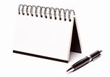 Blank Spiral Note Pad and Pen Isolated on White.