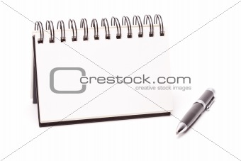 Blank Spiral Note Pad and Pen Isolated on White.