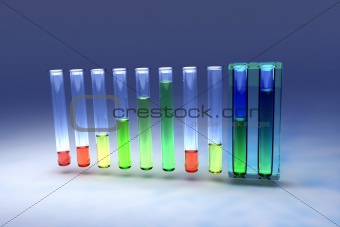 Ten test tubes with colored liquids