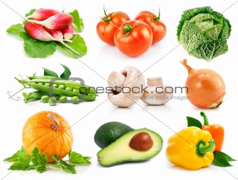 set fresh vegetables with green leaves