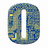 Digit from electronic circuit board alphabet on white background