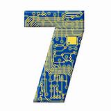 Digit from electronic circuit board alphabet on white background