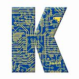 Letter from electronic circuit board alphabet on white backgroun