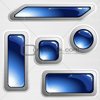 Blue brushed steel banners and buttons