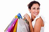 portrait of pretty young women smiling with shopping bag