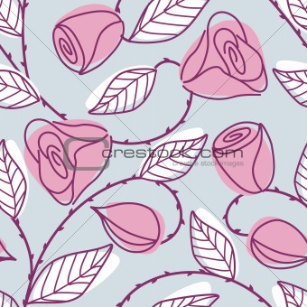 Seamless hand drawn pattern with pink roses