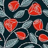 Seamless hand drawn pattern with red roses