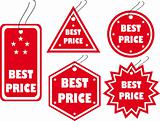 Set of red vector tag with the signature of the best price