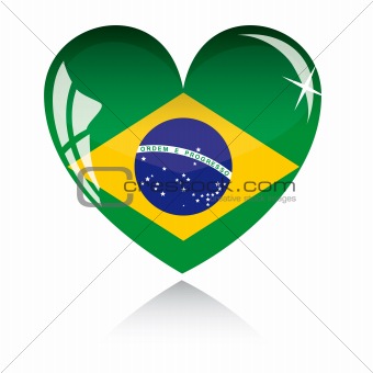 Vector heart with Brazil flag texture isolated on a white.
