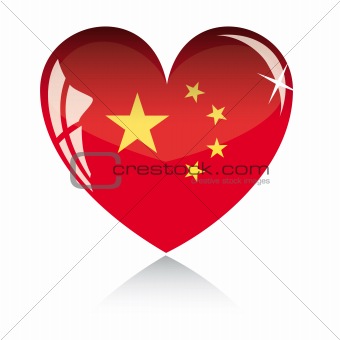Vector heart with China flag texture isolated on a white background.