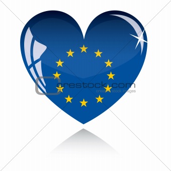 Vector heart with Europe flag texture isolated on a white.