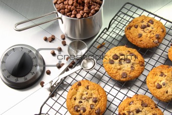 Freshly baked chocolate chip cookies