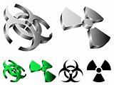 Biohazard and radiation signs.