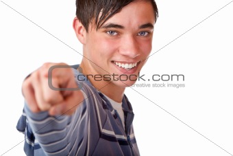Male Teenager pointing with finger on you
