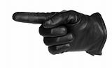 a black glove pointing, isolated on white