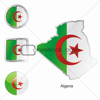 vector flag of algeria in map and web buttons shapes