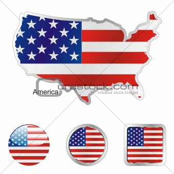 vector flag of america in map and web buttons shapes