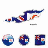 vector flag of anguilla in map and web buttons shapes