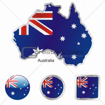 vector flag of australia in map and web buttons shapes