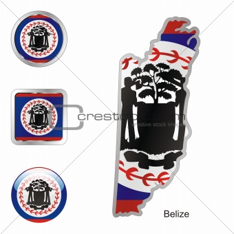 vector flag of belize in map and web buttons shapes