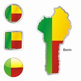 vector flag of benin in map and web buttons shapes