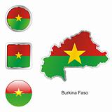 vector flag of burkina faso in map and web buttons shapes
