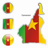 vector flag of cameroon in map and web buttons shapes