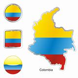 vector flag of colombia in map and web buttons shapes